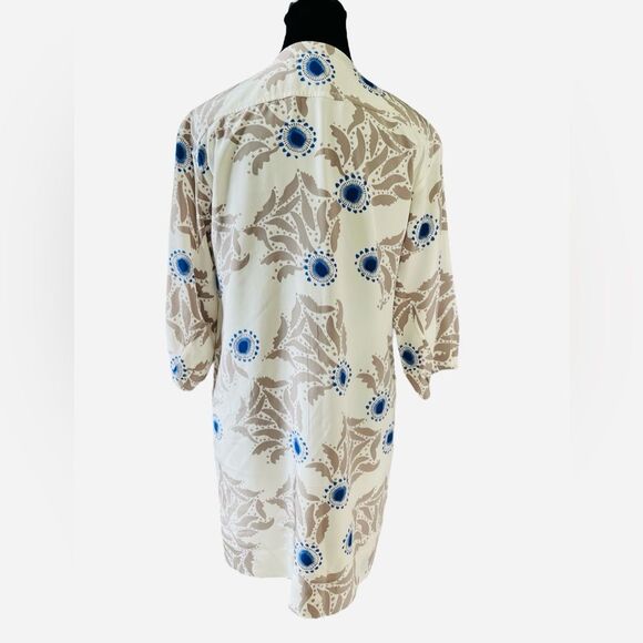 Diane von Furstenberg Kimono Dress Size 4 Blue Tan Floral 100% Silk Fully Lined - Picture 5 of 7